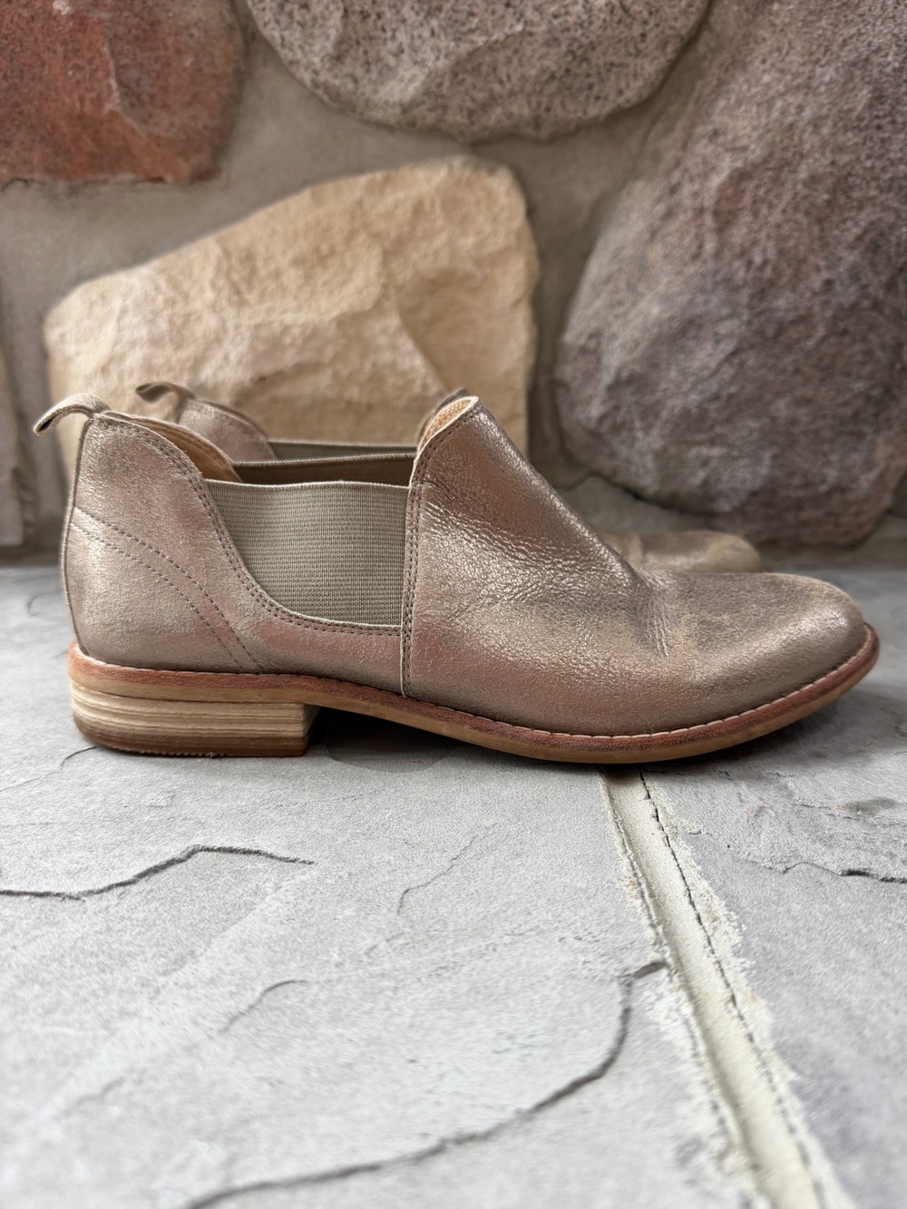 Clarks Edenvale Page ankle booties / loafers in a metallic pewter finish